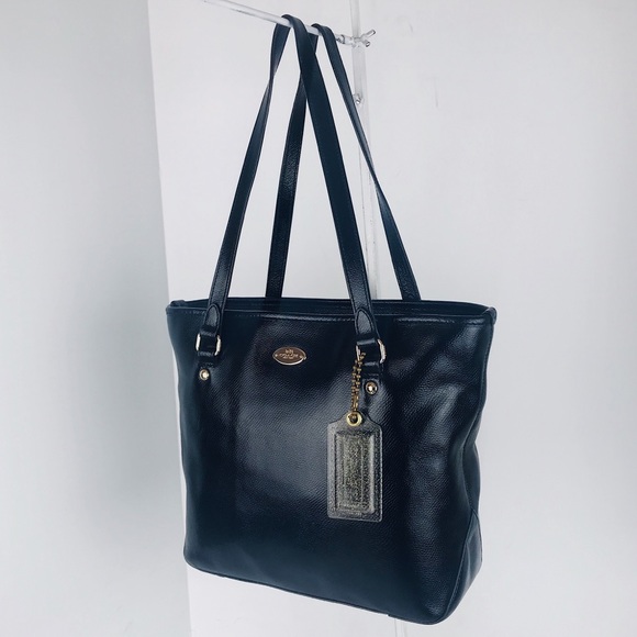 Coach Handbags - Coach Black Crossgrain Leather Zip Top Tote Bag